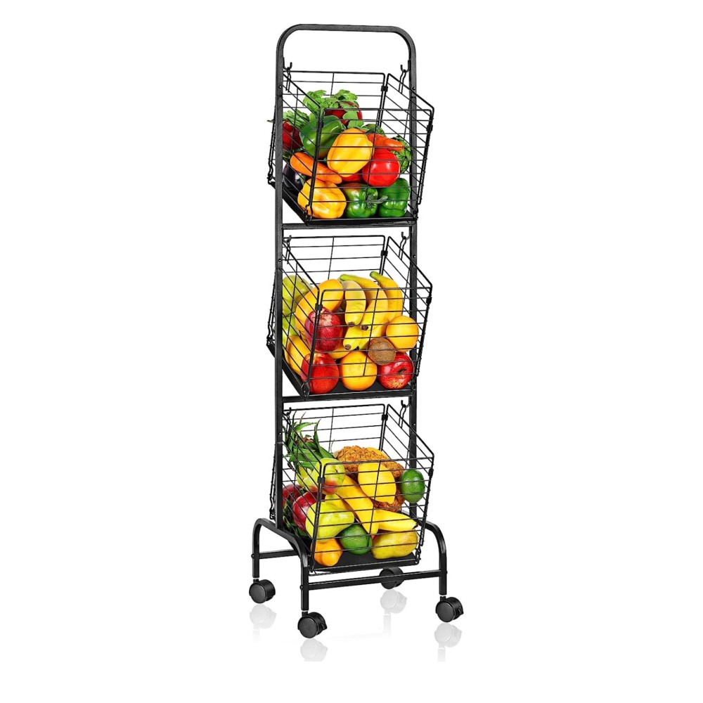 STORFEX 3-Tier Kitchen Storage Rack Removable Vegetable Cart