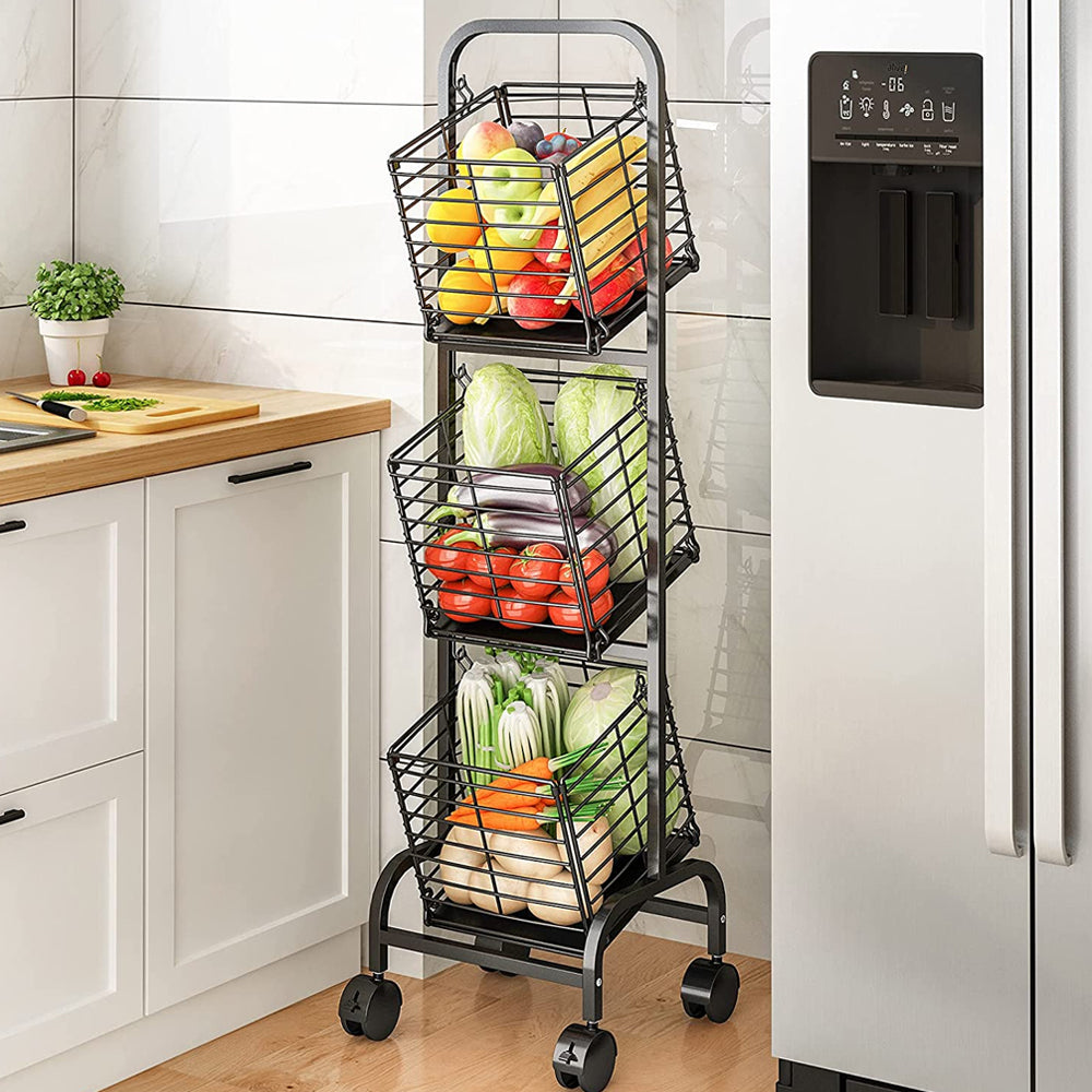 STORFEX 3-Tier Kitchen Storage Rack Removable Vegetable Cart