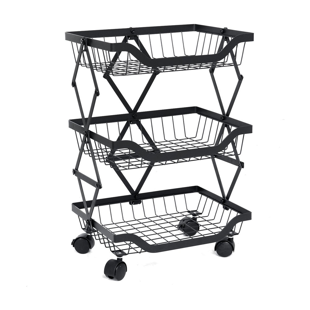 STORFEX 3 Tier Foldable Kitchen Pantry Storage Organizer Cart Baskets Rack