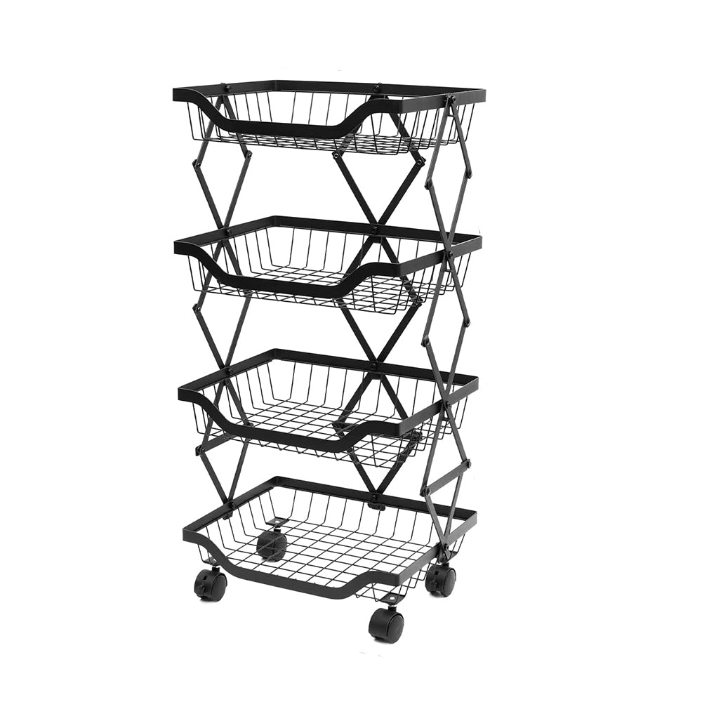 STORFEX 4 Tier Foldable Kitchen Pantry Storage Organizer Cart Baskets Rack