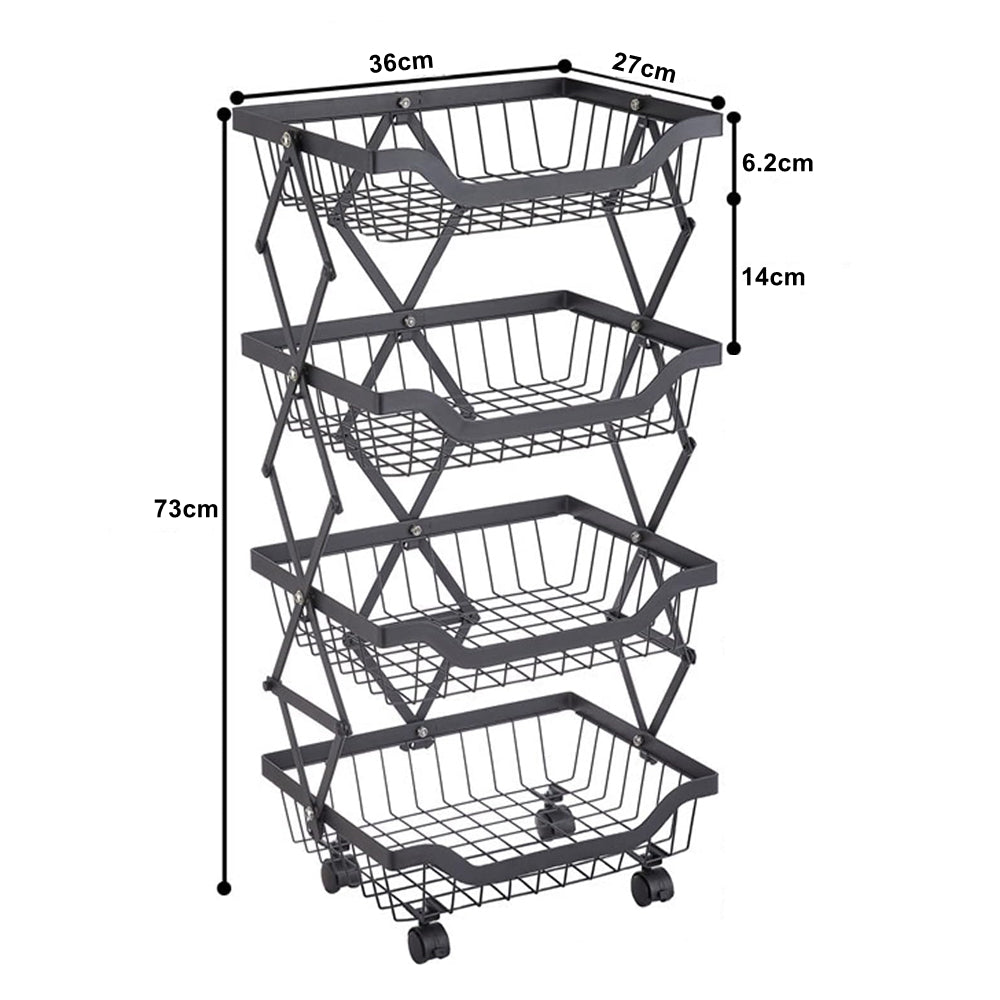 STORFEX 4 Tier Foldable Kitchen Pantry Storage Organizer Cart Baskets Rack