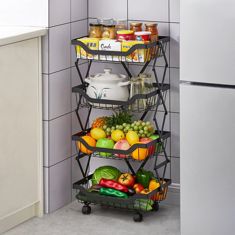 STORFEX 4 Tier Foldable Kitchen Pantry Storage Organizer Cart Baskets Rack