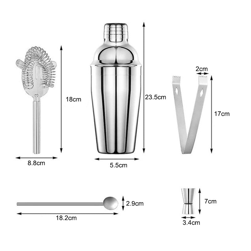 5 Pcs Stainless Steel Cocktail Maker Set  Premium Bartending Tool Kit