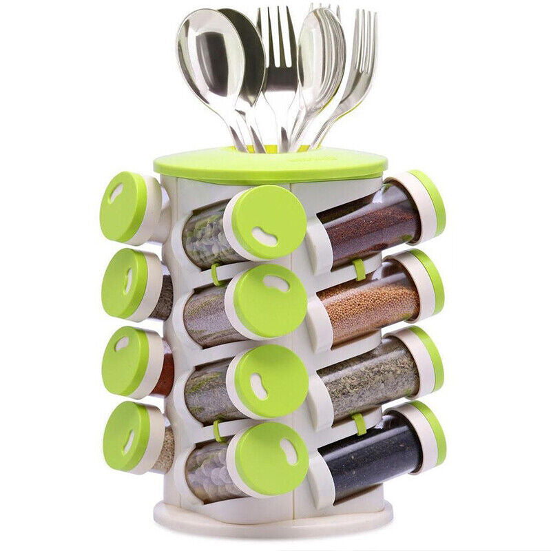 Revolving Spice Rack Tower Transparent Rotating Seasoning Storage Organizer