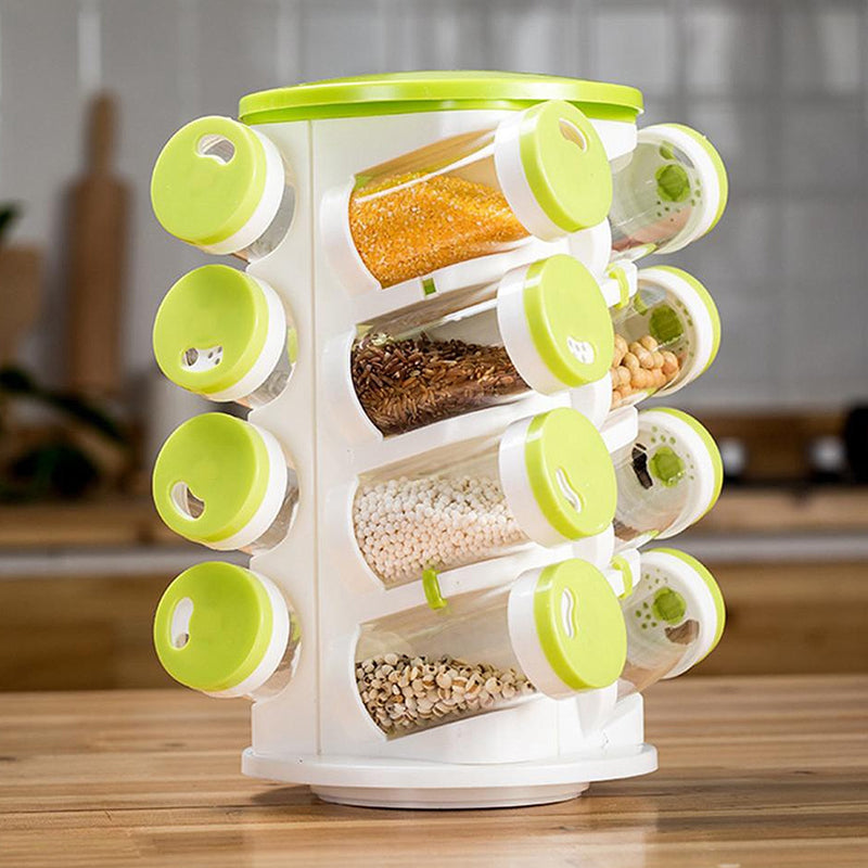 Revolving Spice Rack Tower Transparent Rotating Seasoning Storage Organizer