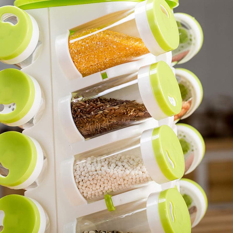 Revolving Spice Rack Tower Transparent Rotating Seasoning Storage Organizer