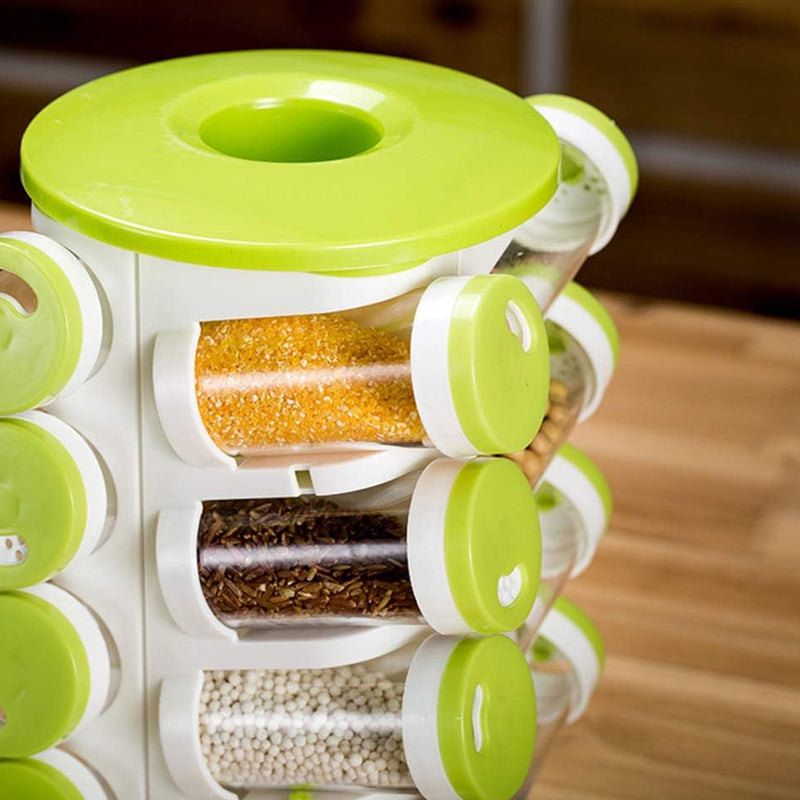 Revolving Spice Rack Tower Transparent Rotating Seasoning Storage Organizer