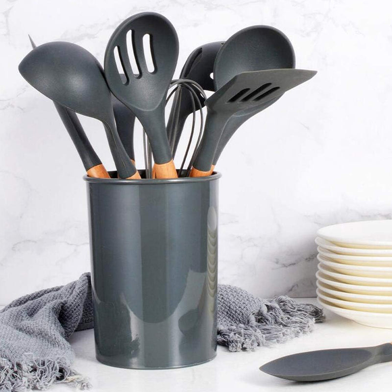 12pcs Heat-Resistant Silicone and Wood Kitchen Cooking Utensil Set