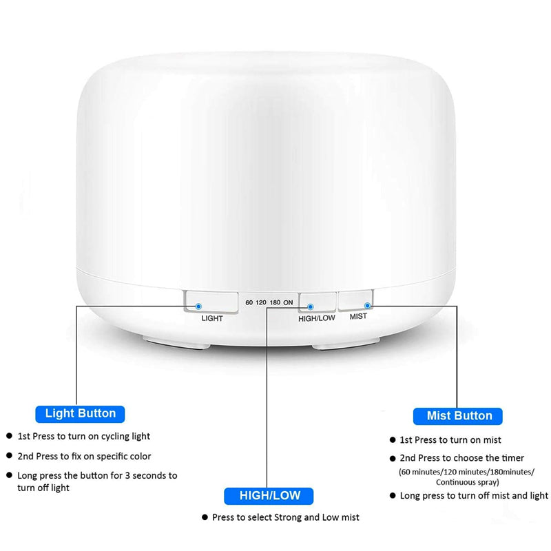 500ml Remote Controlled Multifunctional Essential Oil Diffuser with LED Light