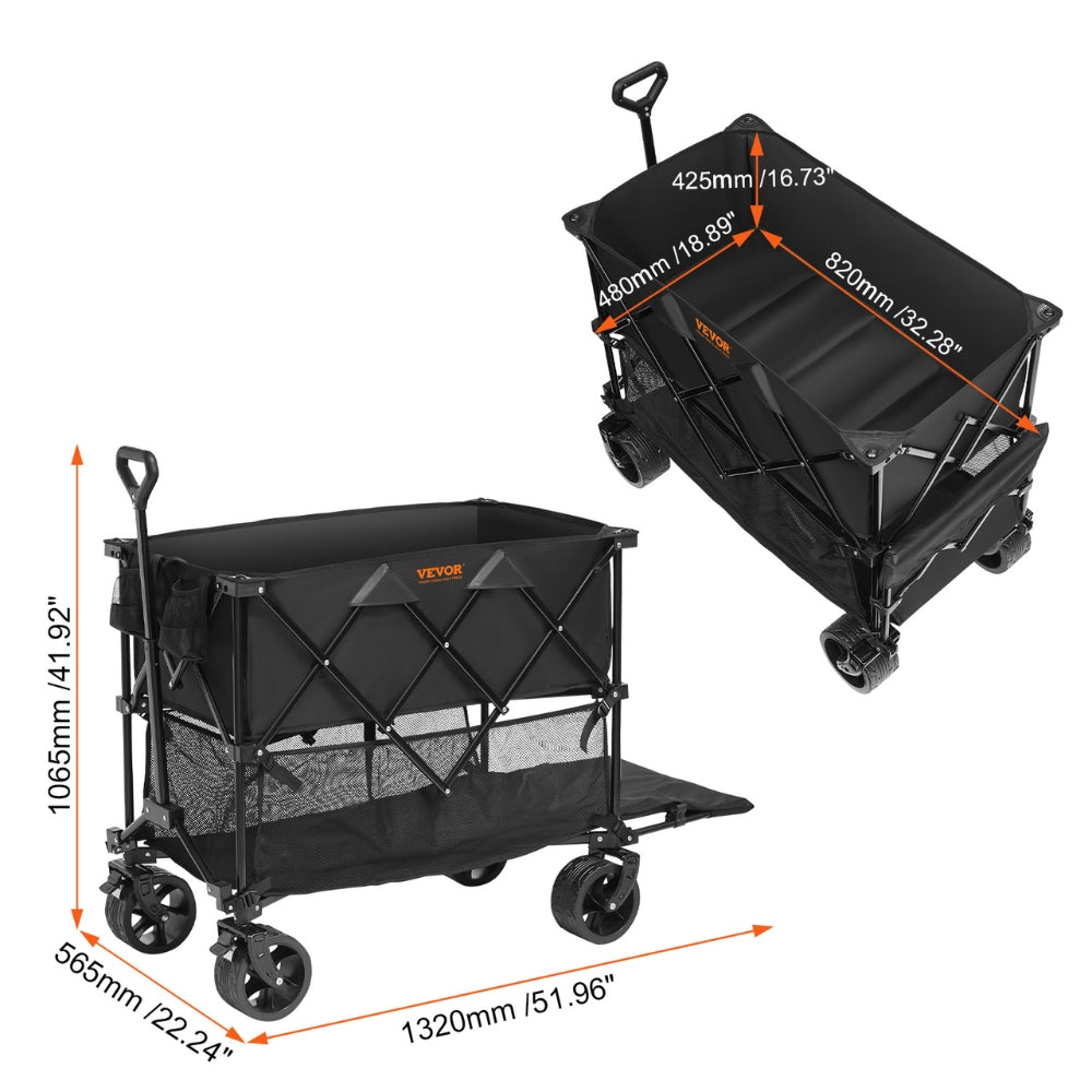 Collapsible Folding Wagon Beach Wagon Cart with All-Terrain Wheels Drink Holders