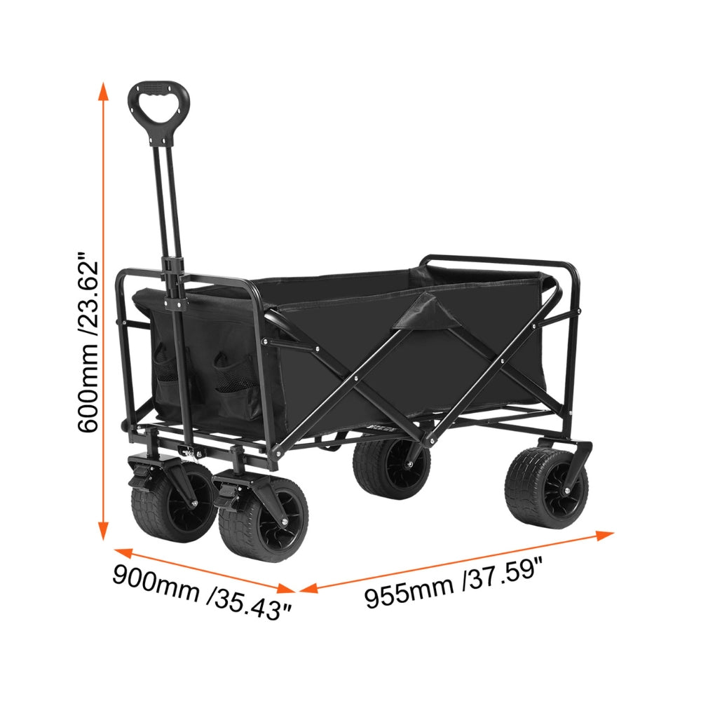 Collapsible Folding Wagon Beach Wagon Cart with All-Terrain Wheels Drink Holders