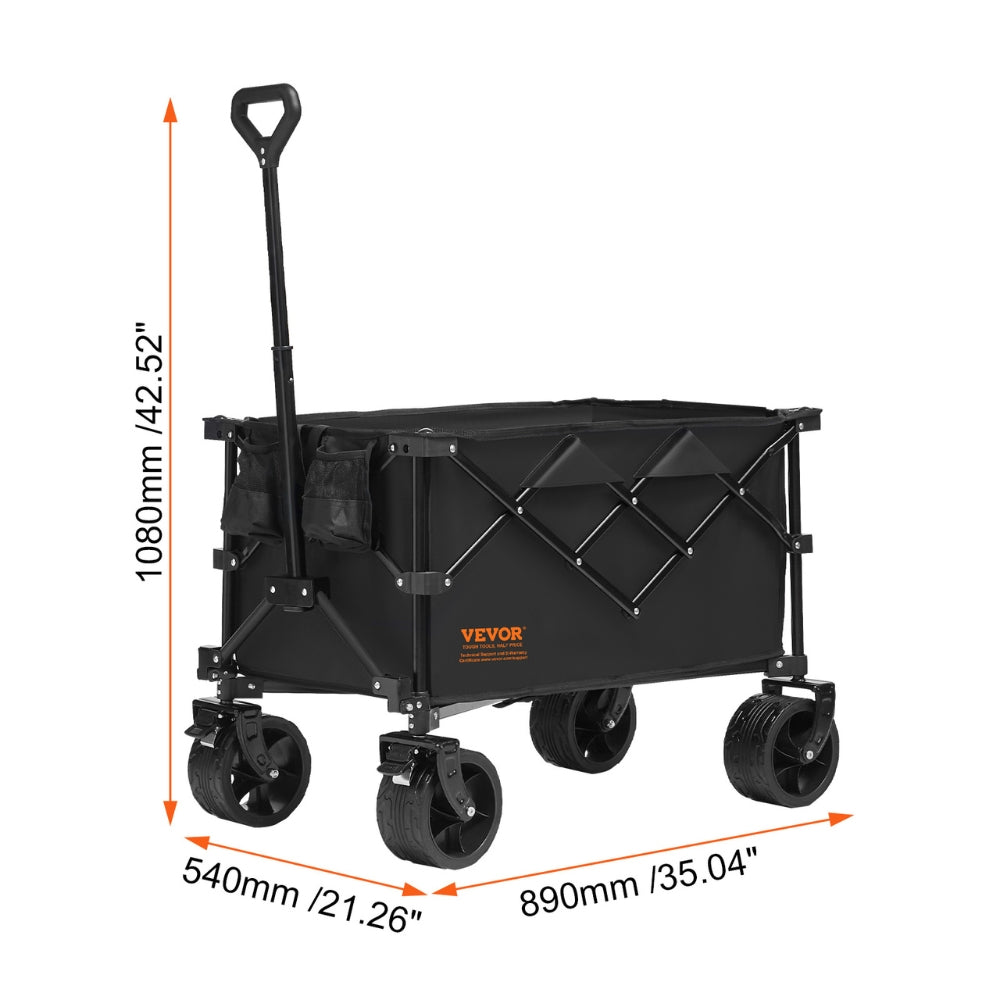 Collapsible Folding Wagon Beach Wagon Cart with All-Terrain Wheels Drink Holders