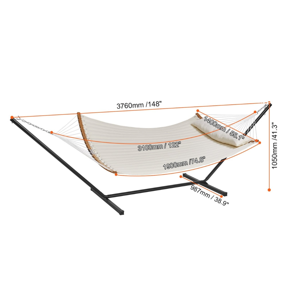 Two Person Hammock with Stand Included Double Hammock with Curved Spreader Bar and Detachable Pillow and Portable Bag