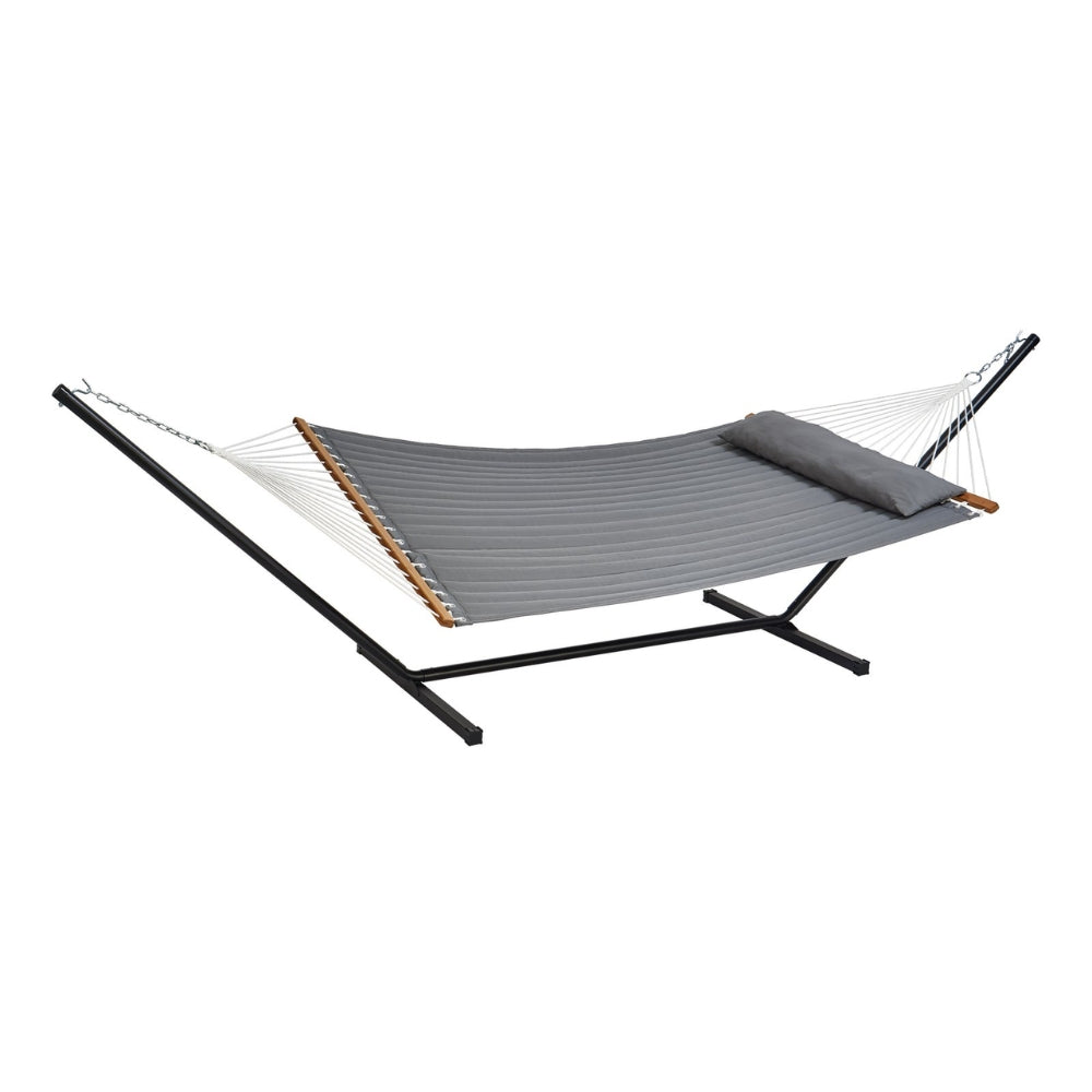 Two Person Hammock with Stand Included Double Hammock with Curved Spreader Bar and Detachable Pillow and Portable Bag