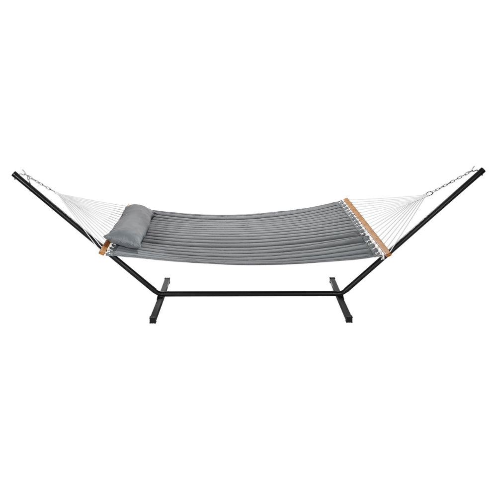 Two Person Hammock with Stand Included Double Hammock with Curved Spreader Bar and Detachable Pillow and Portable Bag