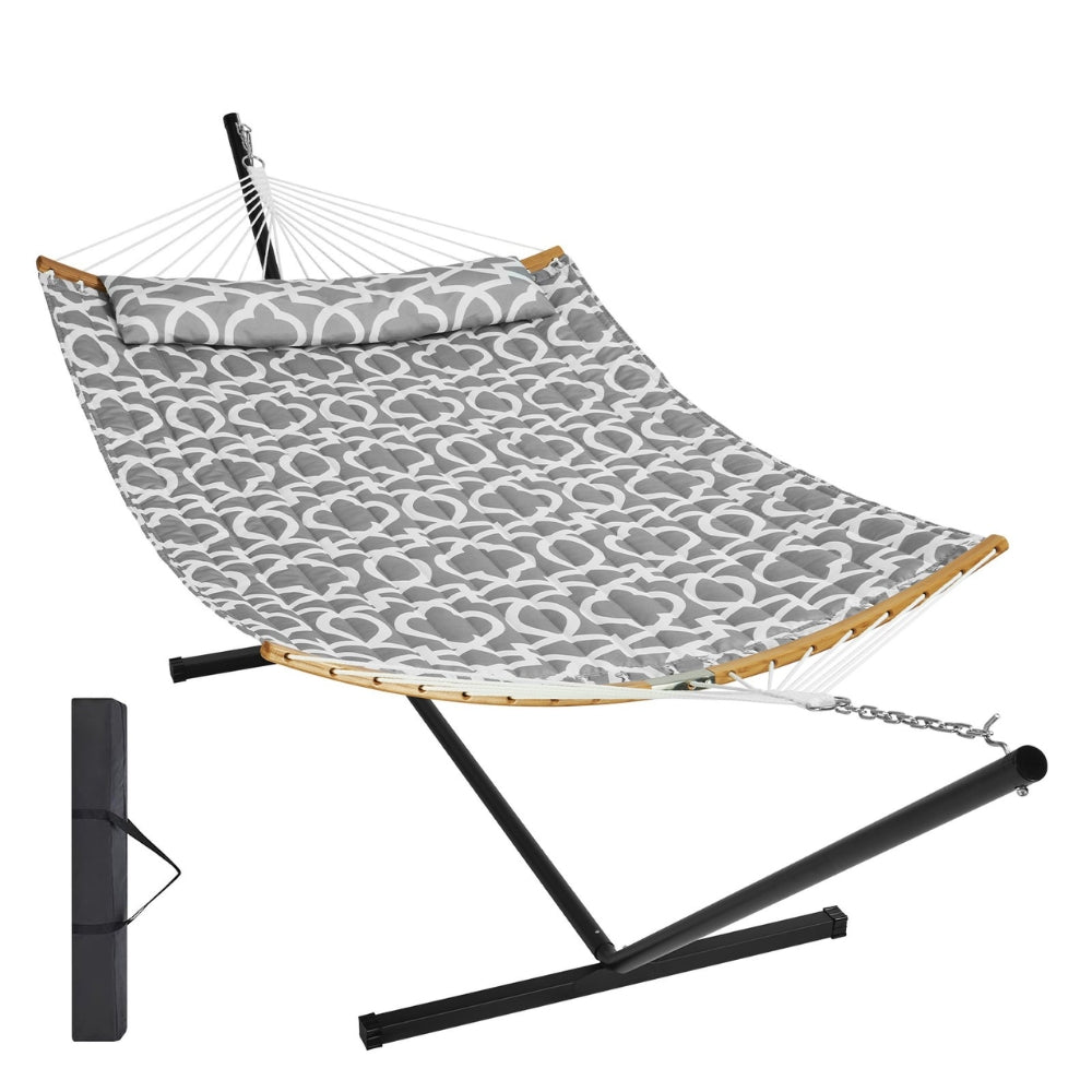 Two Person Hammock with Stand Included Double Hammock with Curved Spreader Bar and Detachable Pillow and Portable Bag