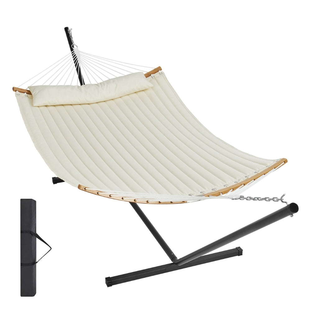 Two Person Hammock with Stand Included Double Hammock with Curved Spreader Bar and Detachable Pillow and Portable Bag