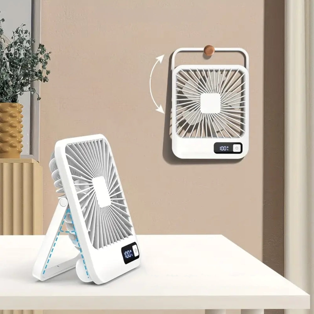 USB Rechargeable Desk Fan with 5 Speeds and Power Display