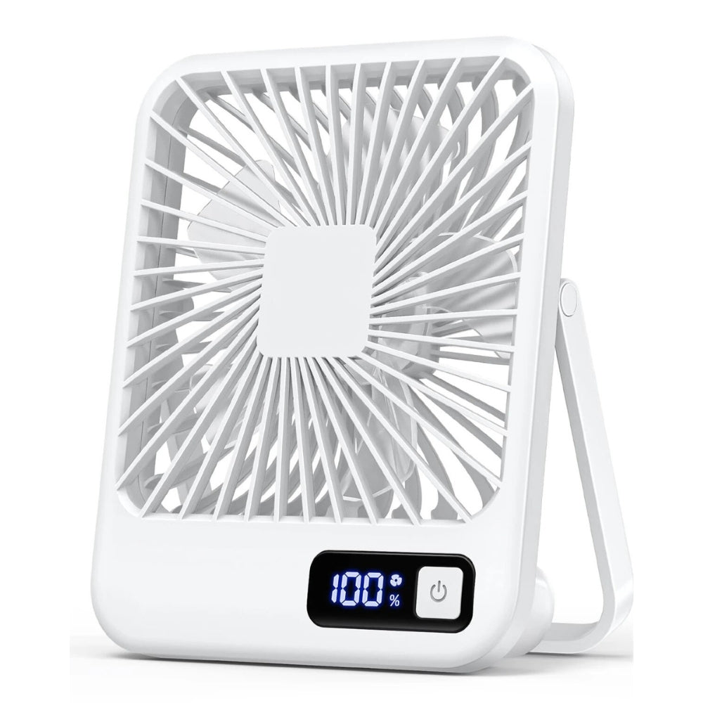 USB Rechargeable Desk Fan with 5 Speeds and Power Display