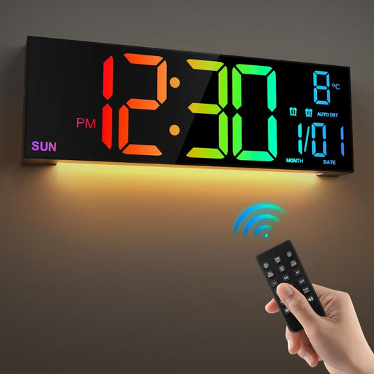 Large Digital Wall Clock with Remote Control 8 RGB Colors Digital Alarm Clock