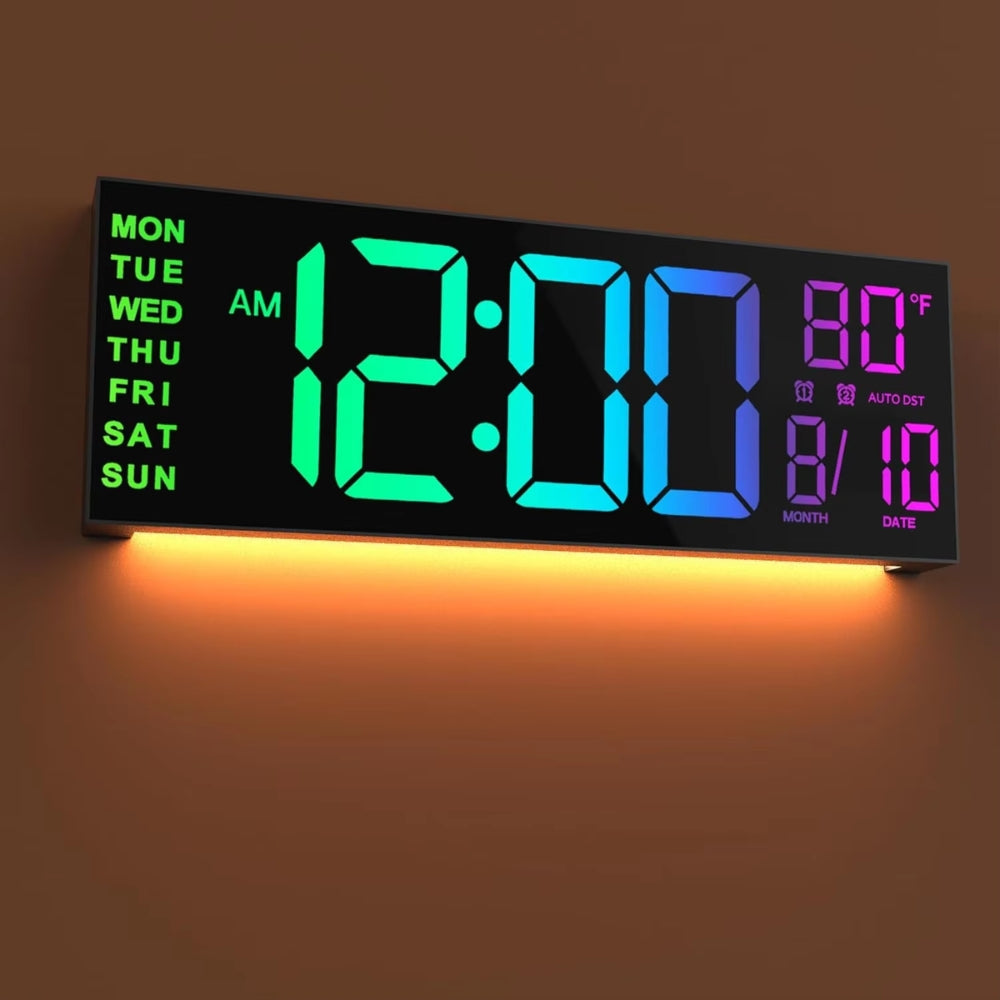 Large Digital Wall Clock with Remote Control 8 RGB Colors Digital Alarm Clock