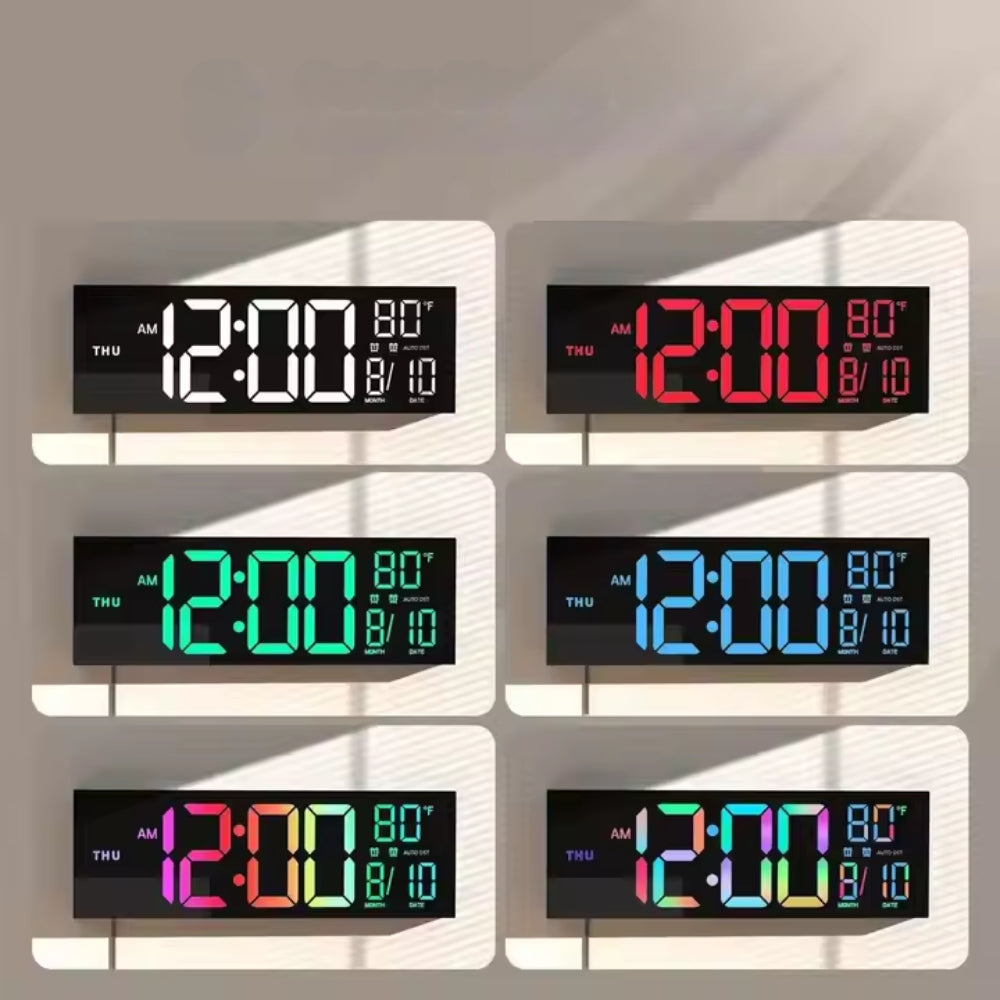 Large Digital Wall Clock with Remote Control 8 RGB Colors Digital Alarm Clock