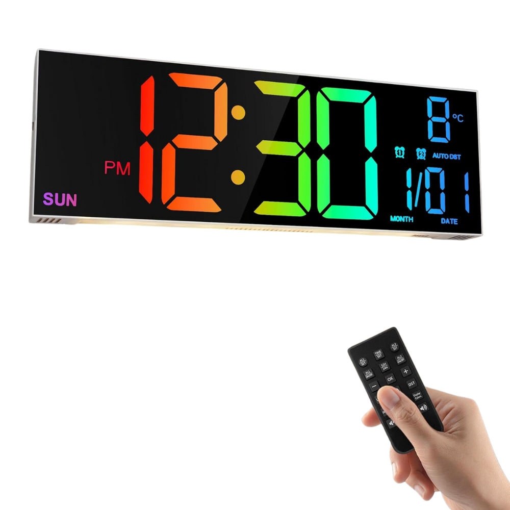 Large Digital Wall Clock with Remote Control 8 RGB Colors Digital Alarm Clock