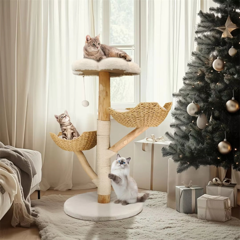 Modern Cat Furniture Climbing Tree Solid Wood Activity Center with Scratching Post