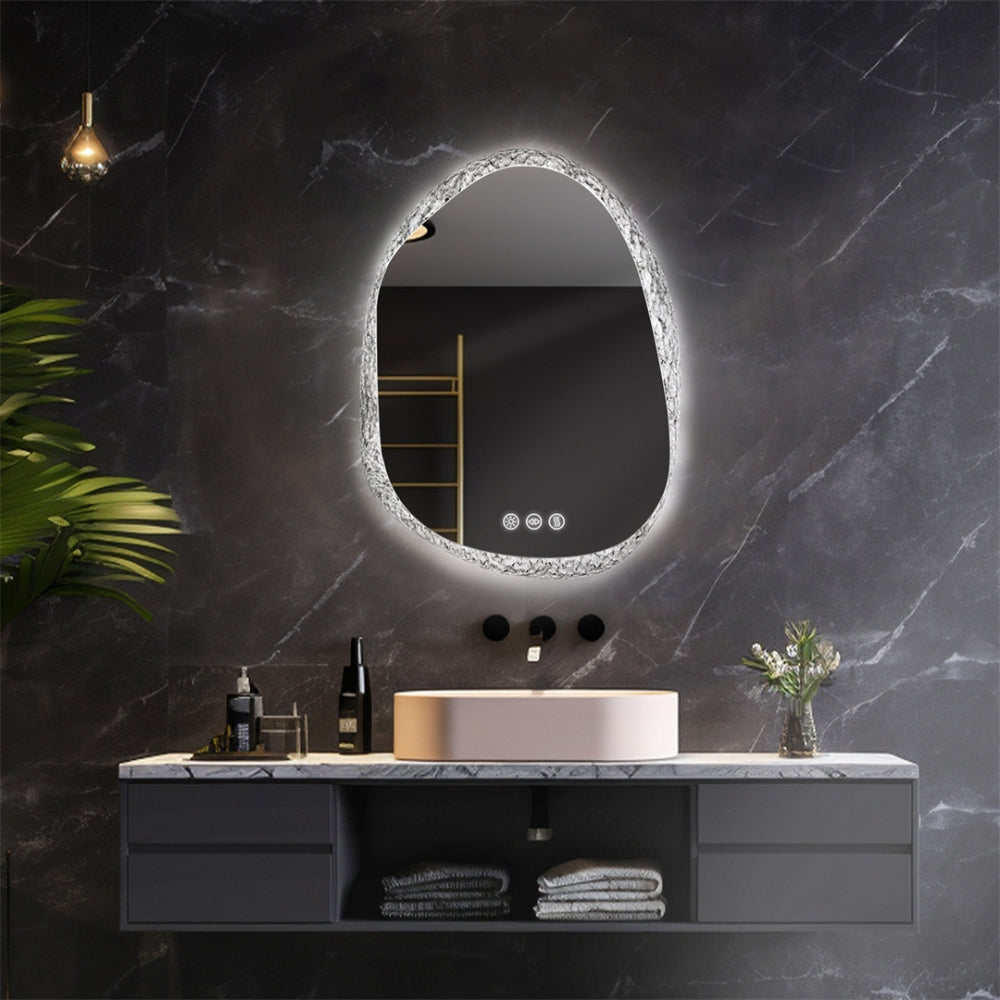 Unique Frameless Mirror LED Light Bathroom Mirror Wall Mounted Backlit Vanity Mirror Designed with Touch Sensors Dimmable Defog