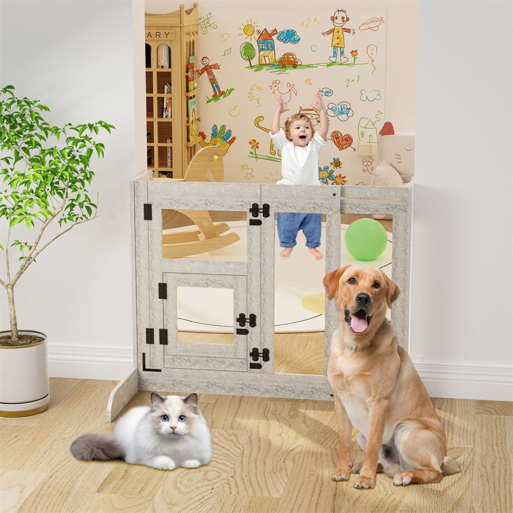 Pet Door Gate Tall Retractable Walk Through Tempered Glass Dog Safety Gate