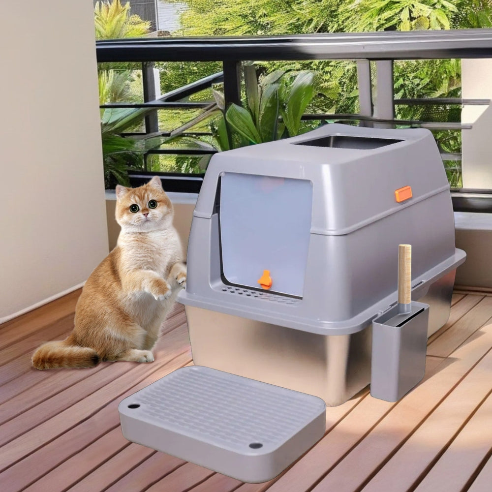 Enclosed Cat Litter Box Front Top Exit Cat Toilet Boxes with Lid