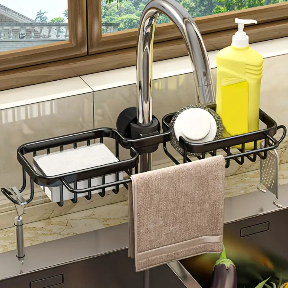 Kitchen Space Aluminum Sink Drain Rack Sponge Storage Faucet