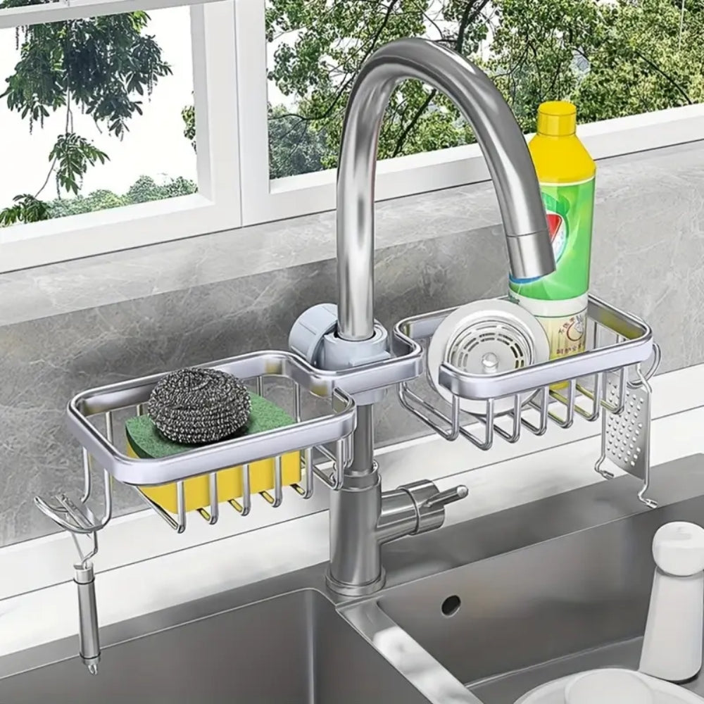 Kitchen Space Aluminum Sink Drain Rack Sponge Storage Faucet