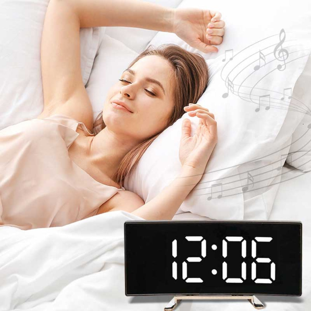 Modern Curved LED Mirror Alarm Clock