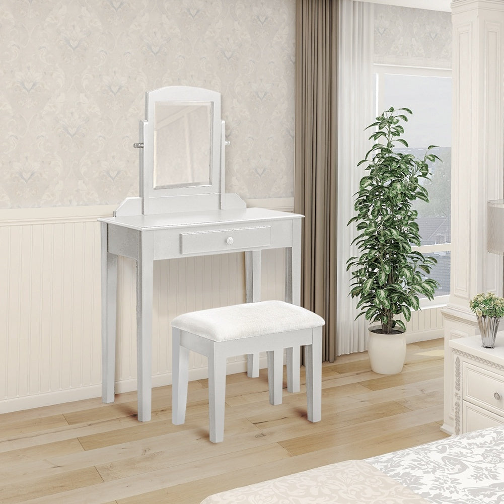 Vanity Set Make-up Dressing Table with Mirror and Cushioned Stool