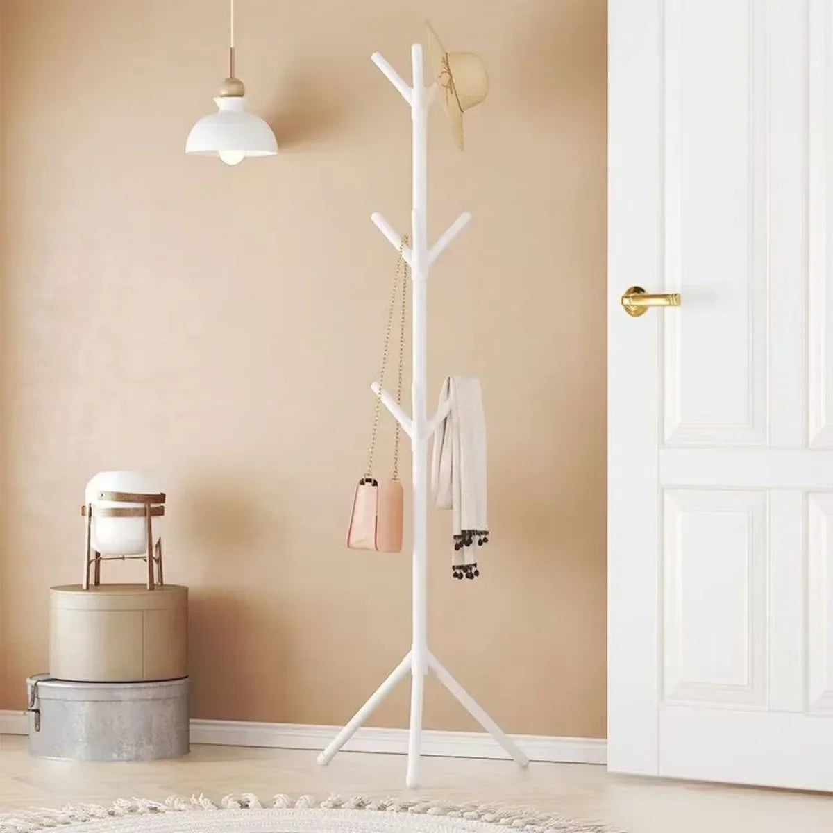 Clothes and Hats Rack Floor To Floor Bedroom Coat Hook Bedroom Vertical Tree Branch Shape Holder Hat Scarf Handbag Storage Hange - Chic Cart