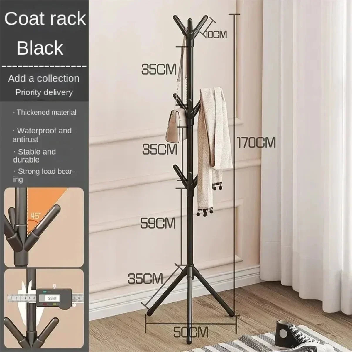 Clothes and Hats Rack Floor To Floor Bedroom Coat Hook Bedroom Vertical Tree Branch Shape Holder Hat Scarf Handbag Storage Hange - Chic Cart