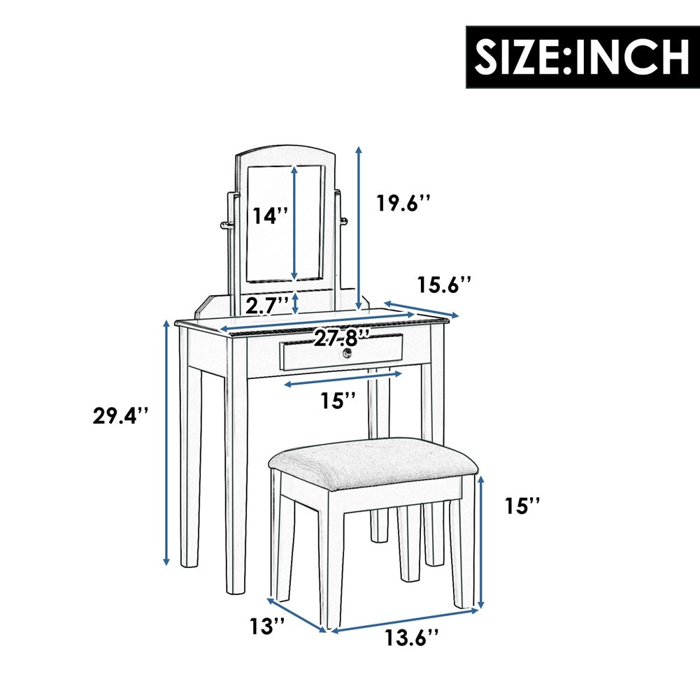 Vanity Set Make-up Dressing Table with Mirror and Cushioned Stool