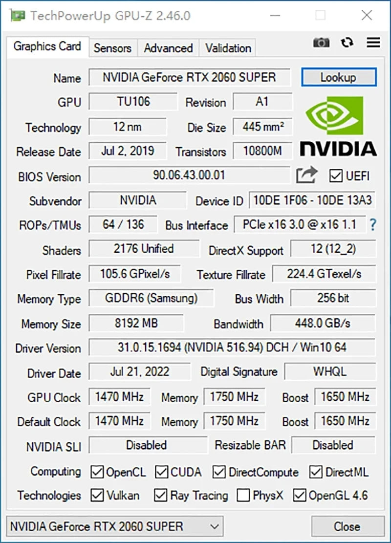 USED RTX 2060 Super 8GB Placa De Video Gaming Graphics Card GDDR6 256Bit 8Pin PCI Express 3.0x16 rtx 2060 super 8gb game PC - Chic Cart