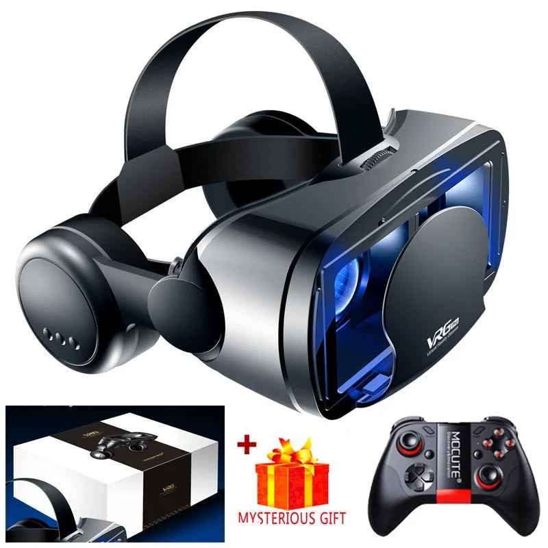 3D VR Headset Smart Virtual Reality Glasses Helmet for Smartphones Phone Lenses with Controllers Headphones 7 Inches Binoculars - Chic Cart