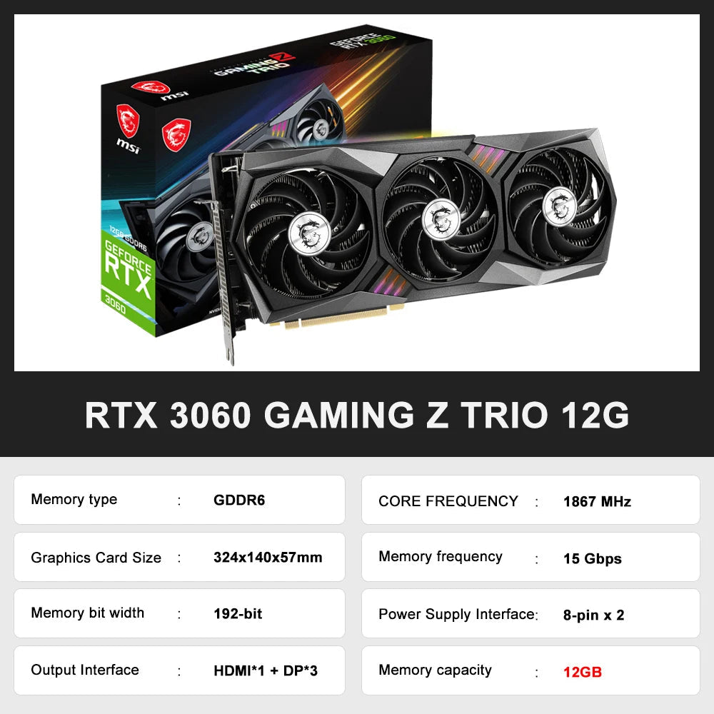 MSI New RTX 3060 RTX 3060 Ti GAMING 8G Graphic Card 256bit 8GB 12GB GDDR6X RTX3060 GDDR6 192bit Video Cards placa de vídeo