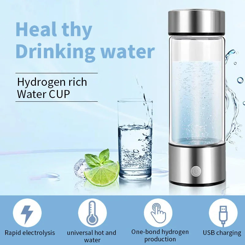 420ml Hydrogen-Rich Water Cup Electric Hydrogen Rich Water Generator Bottle Titanium Quality Filter Portable Antioxidant Lonizer - Chic Cart