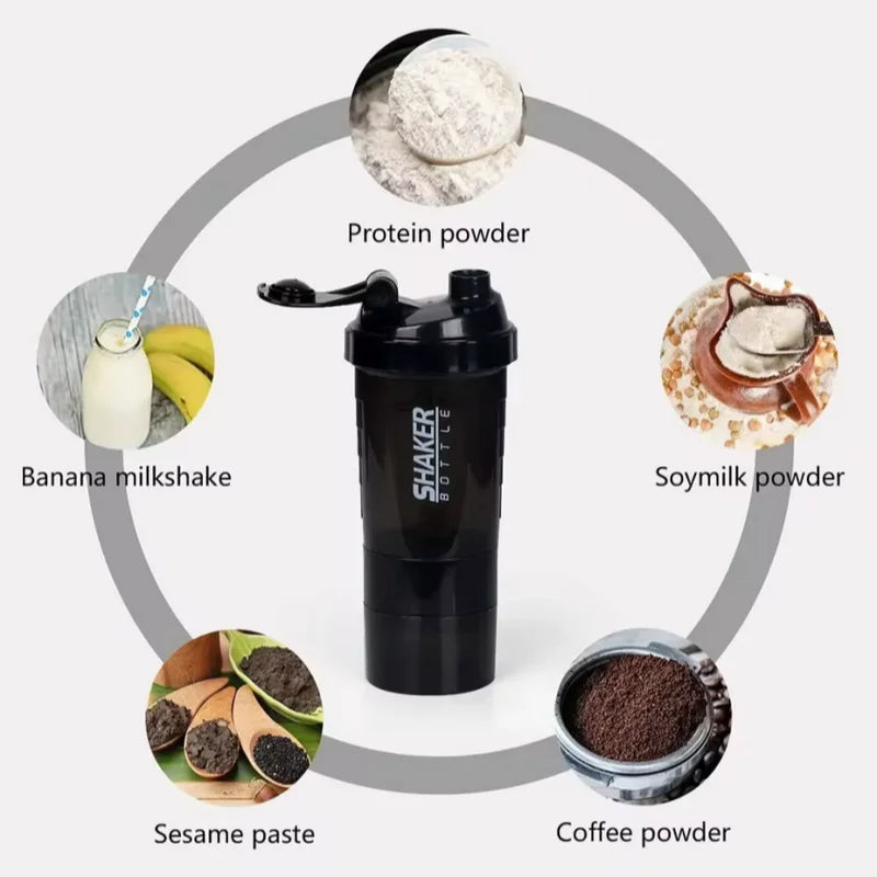 3 Layers Shaker Protein Bottle Powder Shake Cup Water Bottle Plastic Mixing Cup Body Building Exercise Bottle - Chic Cart