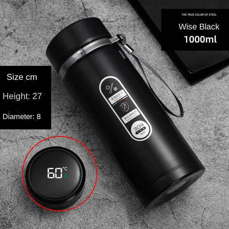 800ML-1L Stainless Steel Thermos Bottle 304 Tea Bottle Car Vacuum Bottle with LED Temperature Display Portable Drinking Cup - Chic Cart