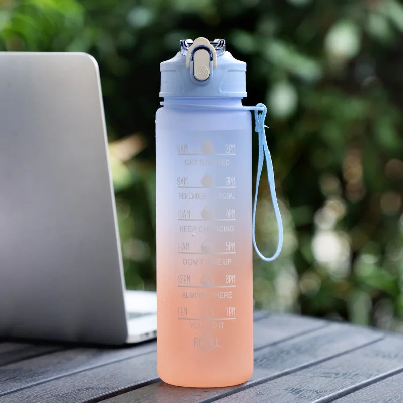 900ML Sports Water Bottle with Time Marker Leak-proof Cup Motivational Portable Water bottle for Outdoor Sport Fitness BPA Free - Chic Cart