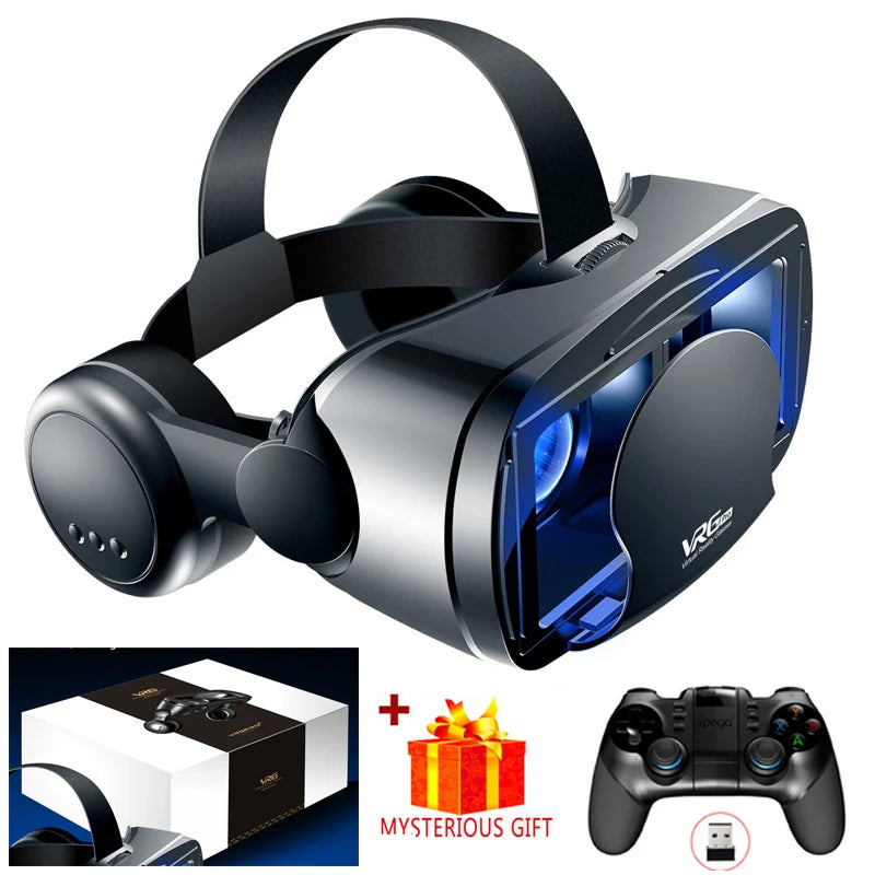 3D VR Headset Smart Virtual Reality Glasses Helmet for Smartphones Phone Lenses with Controllers Headphones 7 Inches Binoculars - Chic Cart