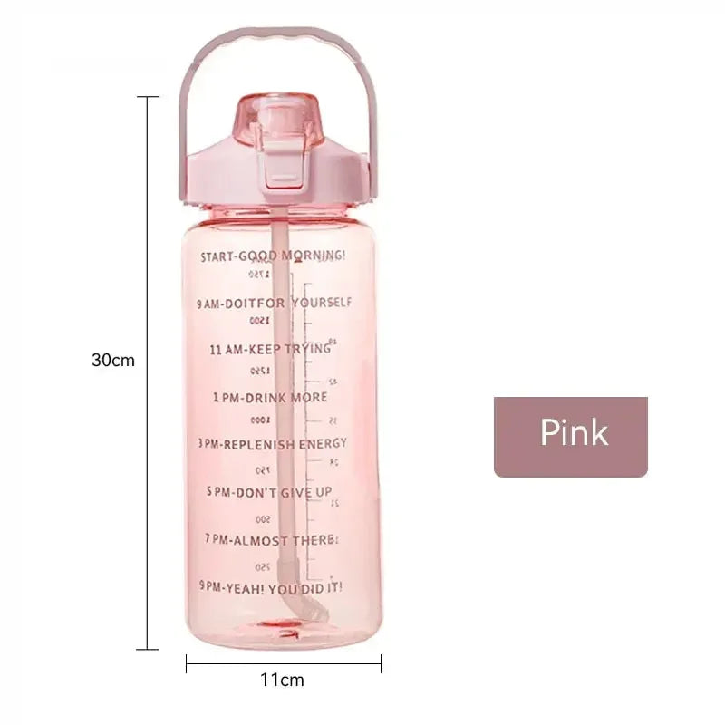 2L Large Capacity Sports Water Bottle With Straw and Time Marker Portable Water Cups for Outdoor Travel Fitness Drinkware - Chic Cart