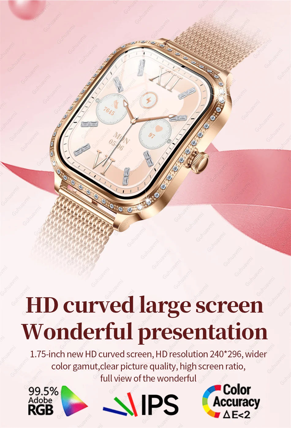 2025 New Lady Smart Watch Women AMOLED Curved Screen IP68 Waterproof Health Call Smartwatch For Samsung Huawei Apple Watch 4 ios - Chic Cart