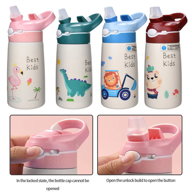 400ML Children Thermos Water Bottle Kids Thermos Mug Baby Duck Billed Straw 316 Stainless Steel Vacuum Flasks Tumbler Thermo Cup - Chic Cart