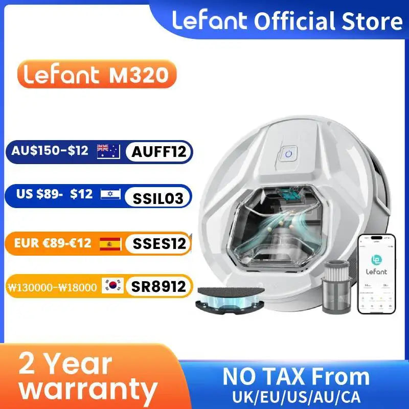 Lefant M320 Robot Vacuum Cleaner with Mop, 6000Pa Powerful Suction, Super Slim, Visible Dustbin, Carpet Detection,White Chic Cart Online Shopping Affordable Prices Gaming Monitors Australia Graphic Cards for Sale Clothing and Shoes OnlineKitchen Accessories StorePet Supplies AustraliaPhone Accessories OnlineElectric ScootersVR Headsets for GamingWatches Online StoreSecure PaymentsInternational ShippingAustralian Online StoreShop Electronics and Fashion